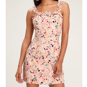 Lulu’s Lost + Wonder NWT Santa Rosa Blush Print Ruffled Mini Dress 🤩